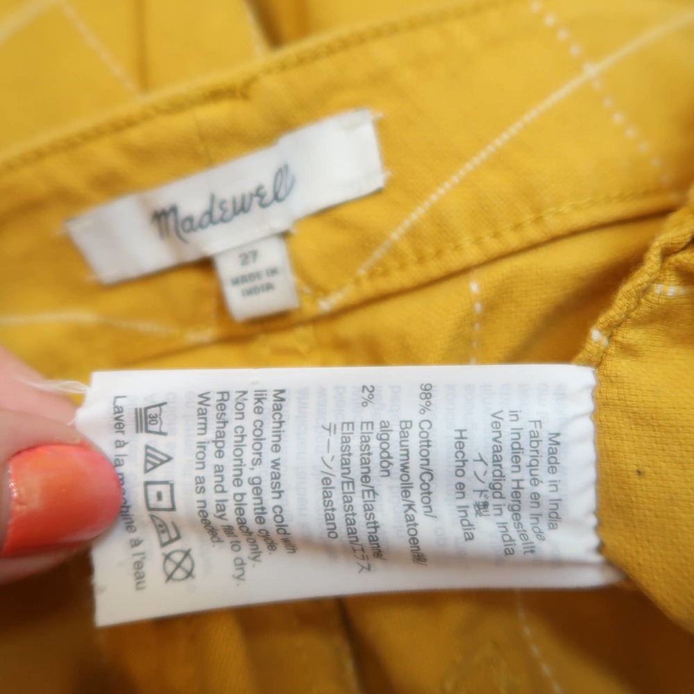 Madewell Emmett wide leg pants in mustard yellow and white windowpane grid 27 - Picture 5 of 5
